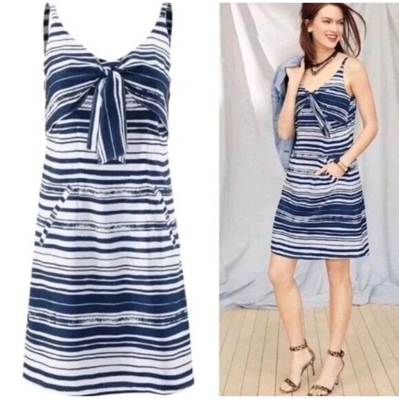 CAbi Dresses & Skirts - CAbi Blue White Knotted Tie Striped Tank Dress #5264 Nautical Coastal Sz Medium